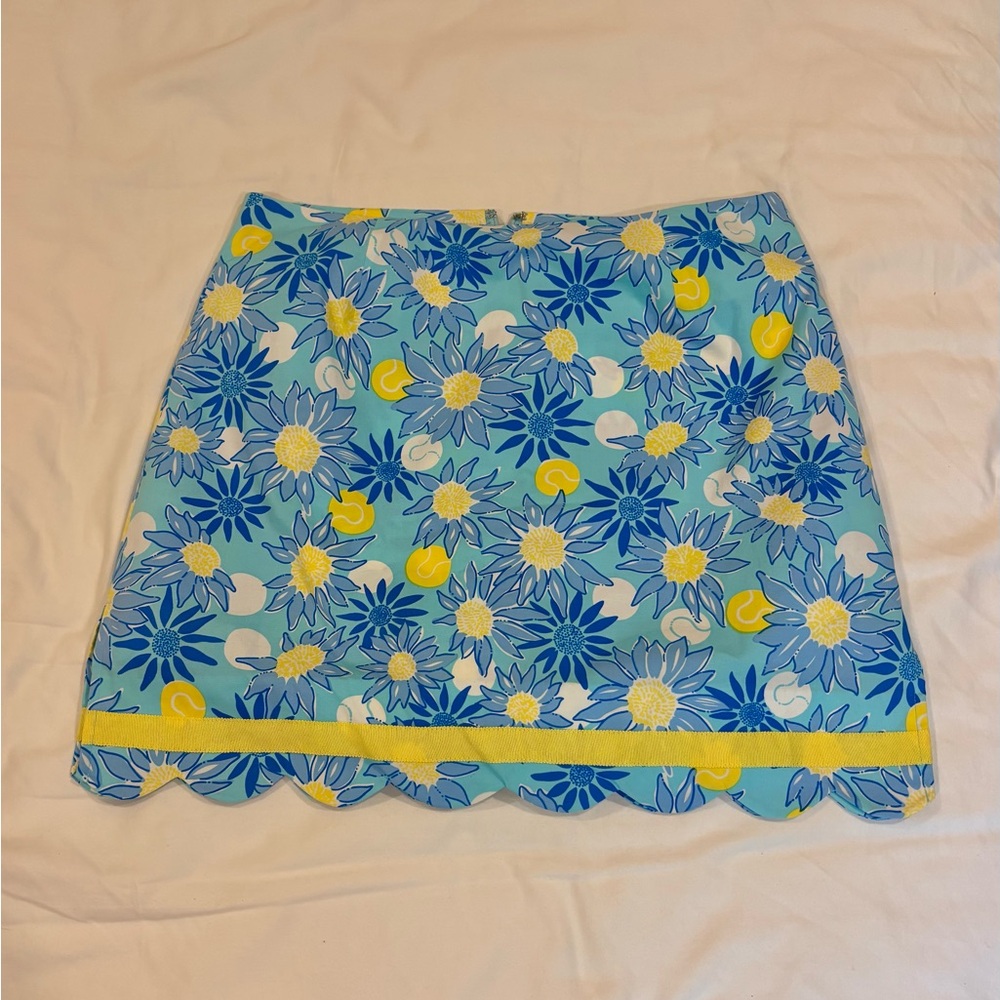 Vintage Lilly Pulitzer Blue/Yellow Daisy Scalloped Mini Skirt White Label Sz 2